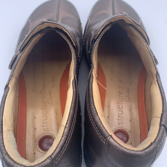 Clarks Structured Bronze Leather Comfort Loafers Slip-On Shoes Women’ Size 8 - Picture 6 of 10